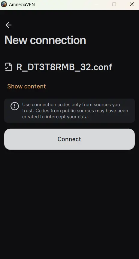 Изображение окна нового соединения